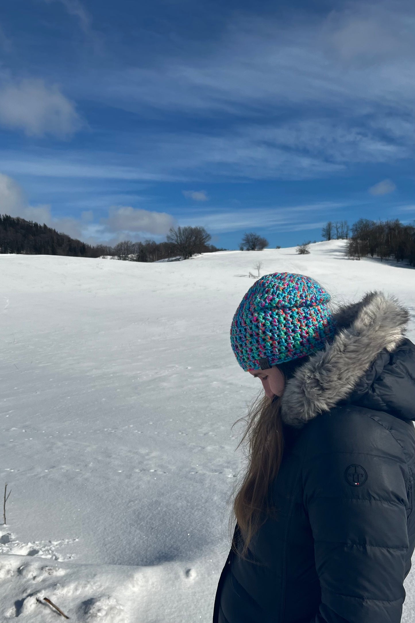 Czapka z włóczki - klasyk + aqua