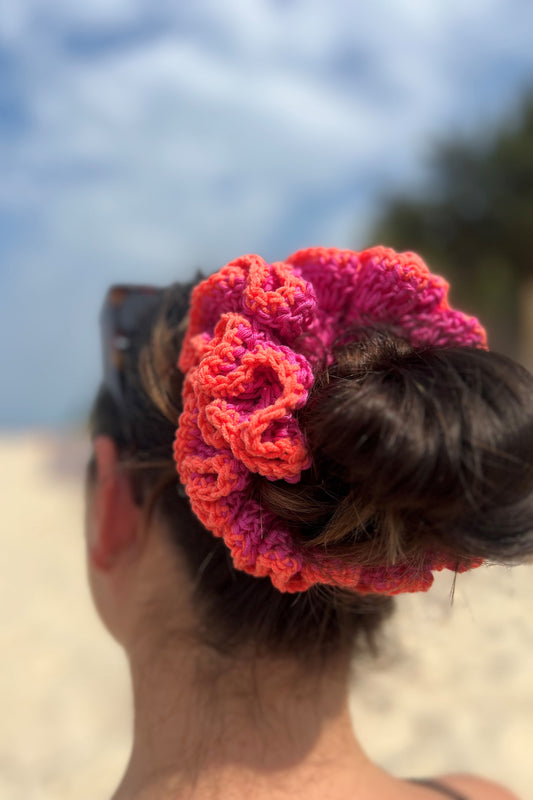 Scrunchie duża - róż + pomarańcz